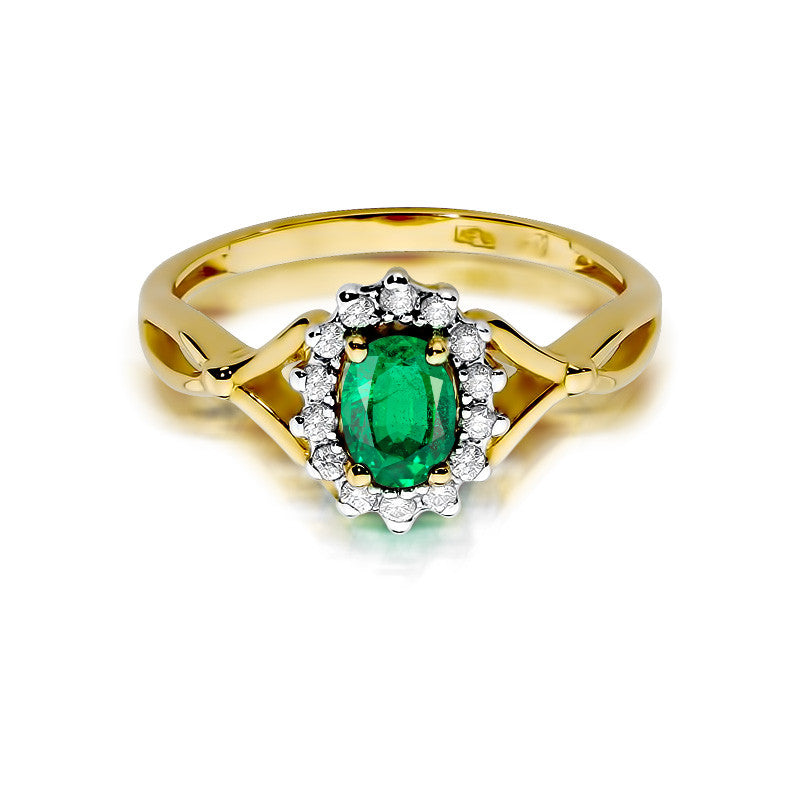 Inel Aur 14K cu Smarald 0.80 ct si Diamante Naturale 0.28 ct, imaginea 2 din 10