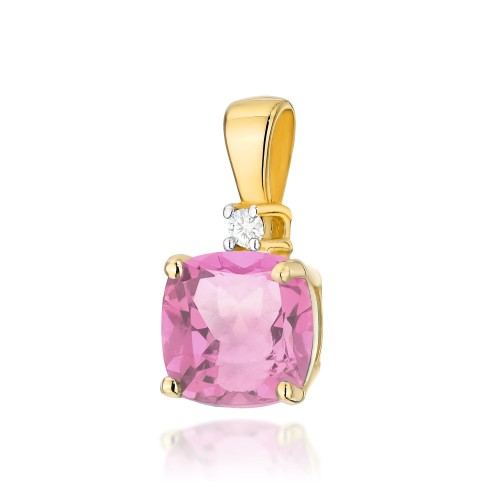 Pandantiv Aur 14K cu Topaz Roz 1.10 ct si Diamant Natural 0.01 ct — Aur galben