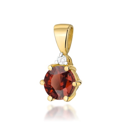 Pandantiv Aur 14K cu Granat 0.60 ct si Diamant Natural 0.01 ct — Aur galben