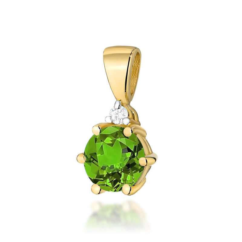 Pandantiv Aur 14K cu Peridot 0.60 ct si Diamant Natural 0.01 ct — Aur galben