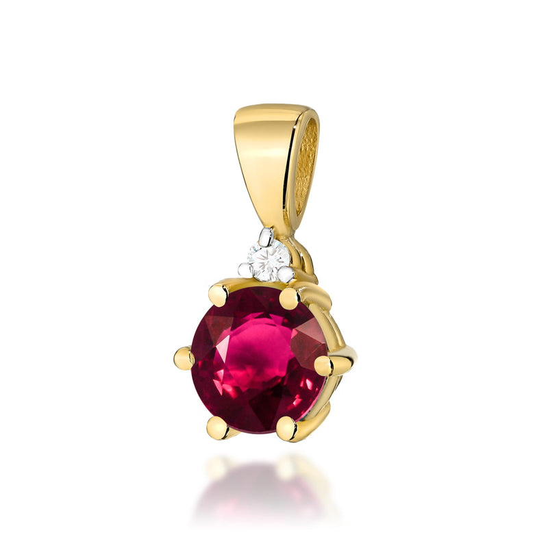 Pandantiv Aur 14K cu Rubin 0.60 ct si Diamant Natural 0.01 ct — Aur galben