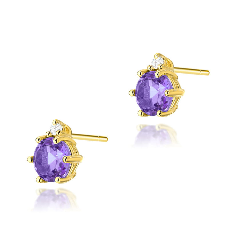 Cercei Aur 14K cu Ametist 0.50 ct si Diamante Naturale 0.03 ct — Aur galben