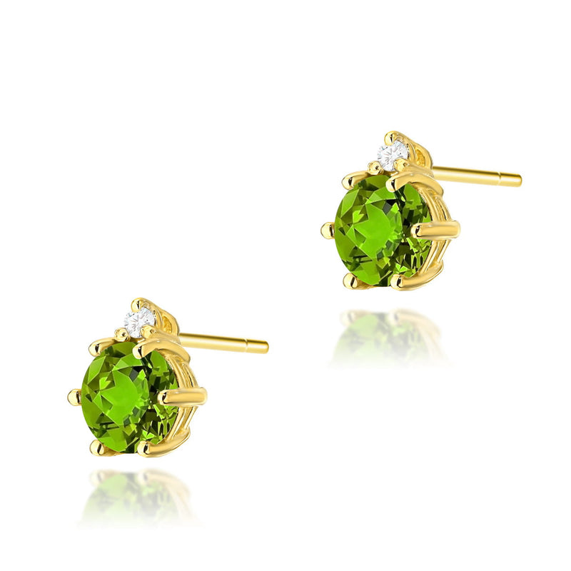 Cercei Aur 14K cu Peridot 0.60 ct si Diamante Naturale 0.03 ct — Aur galben