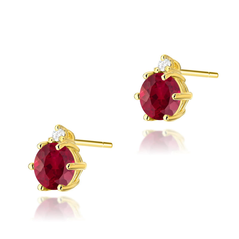 Cercei Aur 14K cu Rubin 0.60 ct si Diamante Naturale 0.03 ct — Aur galben