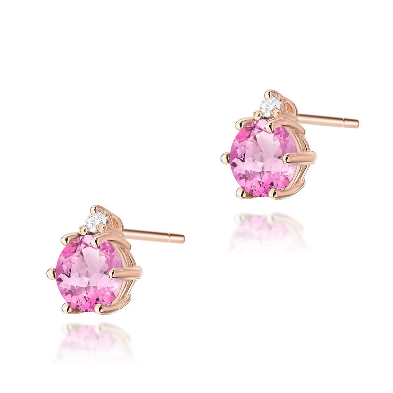 Cercei Aur 14K cu Topaz Roz 0.60 ct si Diamante Naturale 0.03 ct, imaginea 5 din 6