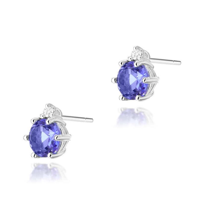 Cercei Aur 14K cu Tanzanit 0.50 ct si Diamante Naturale 0.03 ct, imaginea 3 din 6