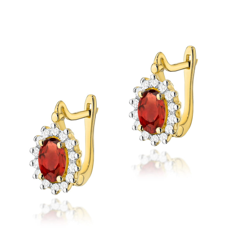 Cercei Aur 14K cu Granat 0.50 ct si Diamante Naturale 0.24 ct — Aur galben