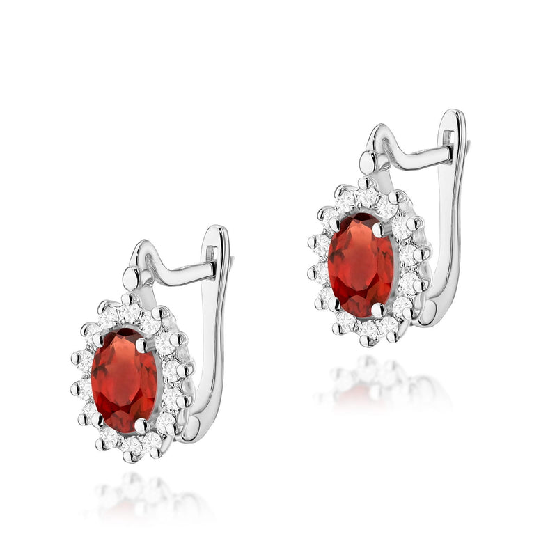 Cercei Aur 14K cu Granat 0.50 ct si Diamante Naturale 0.24 ct, imaginea 3 din 6
