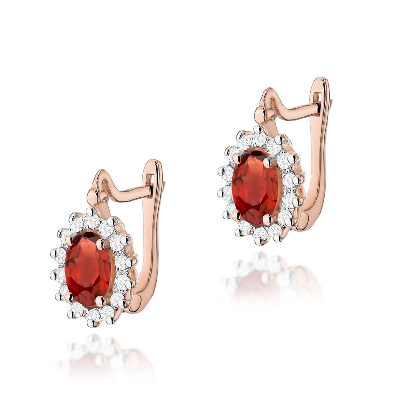 Cercei Aur 14K cu Granat 0.50 ct si Diamante Naturale 0.24 ct, imaginea 5 din 6