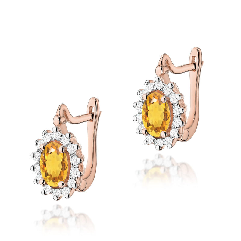 Cercei Aur 14K cu Citrin 0.60 ct si Diamante Naturale 0.24 ct, imaginea 5 din 6