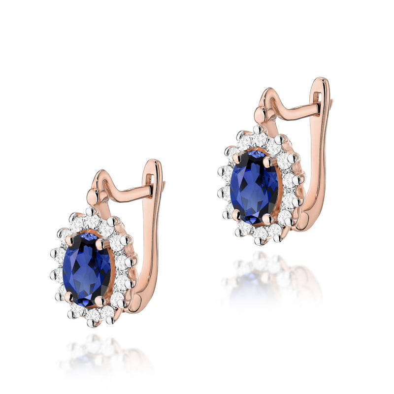 Cercei Aur 14K cu Safir 0.70 ct si Diamante Naturale 0.24 ct, imaginea 5 din 6