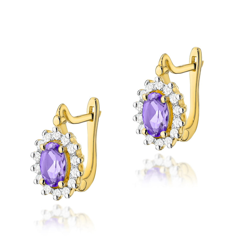 Cercei Aur 14K cu Ametist 0.40 ct si Diamante Naturale 0.24 ct — Aur galben