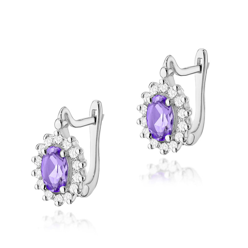 Cercei Aur 14K cu Ametist 0.40 ct si Diamante Naturale 0.24 ct, imaginea 3 din 6