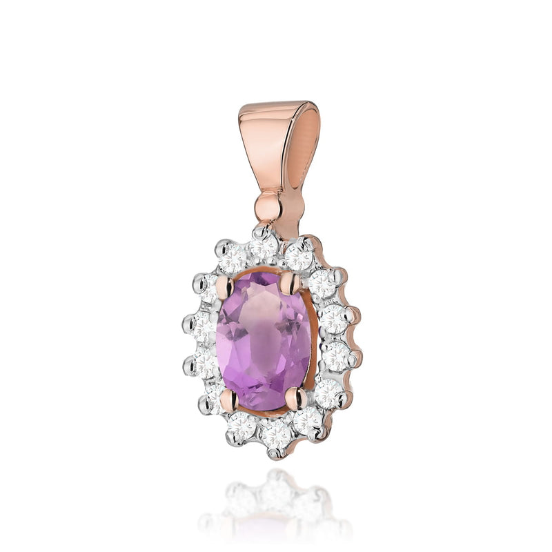 Pandantiv Aur 14K cu Ametist 0.40 ct si Diamante Naturale 0.12 ct, imaginea 3 din 6