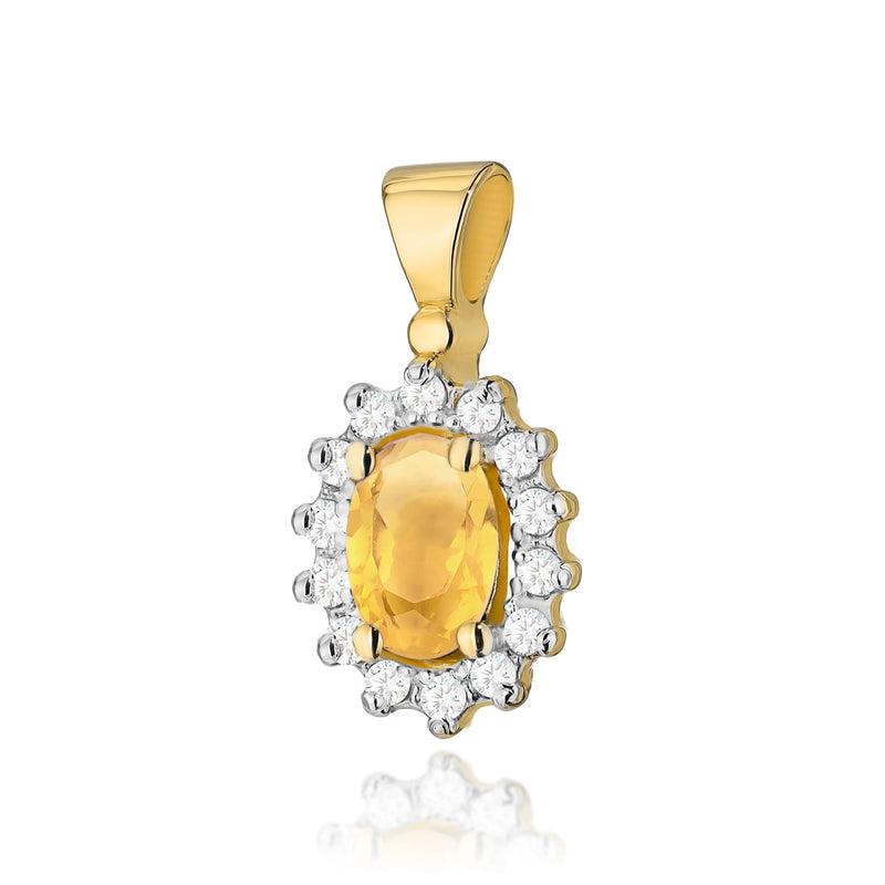 Pandantiv Aur 14K cu Citrin 0.60 ct si Diamante Naturale 0.12 ct — Aur galben