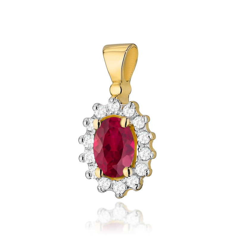 Pandantiv Aur 14K cu Rubin 0.60 ct si Diamante Naturale 0.12 ct — Aur galben