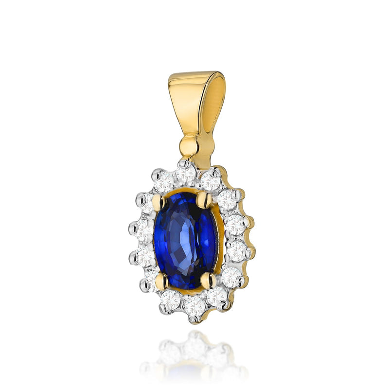 Pandantiv Aur 14K cu Safir 0.70 ct si Diamante Naturale 0.12 ct — Aur galben