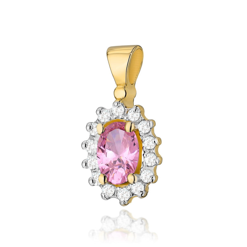 Pandantiv Aur 14K cu Topaz Roz 0.50 ct si Diamante Naturale 0.12 ct — Aur galben