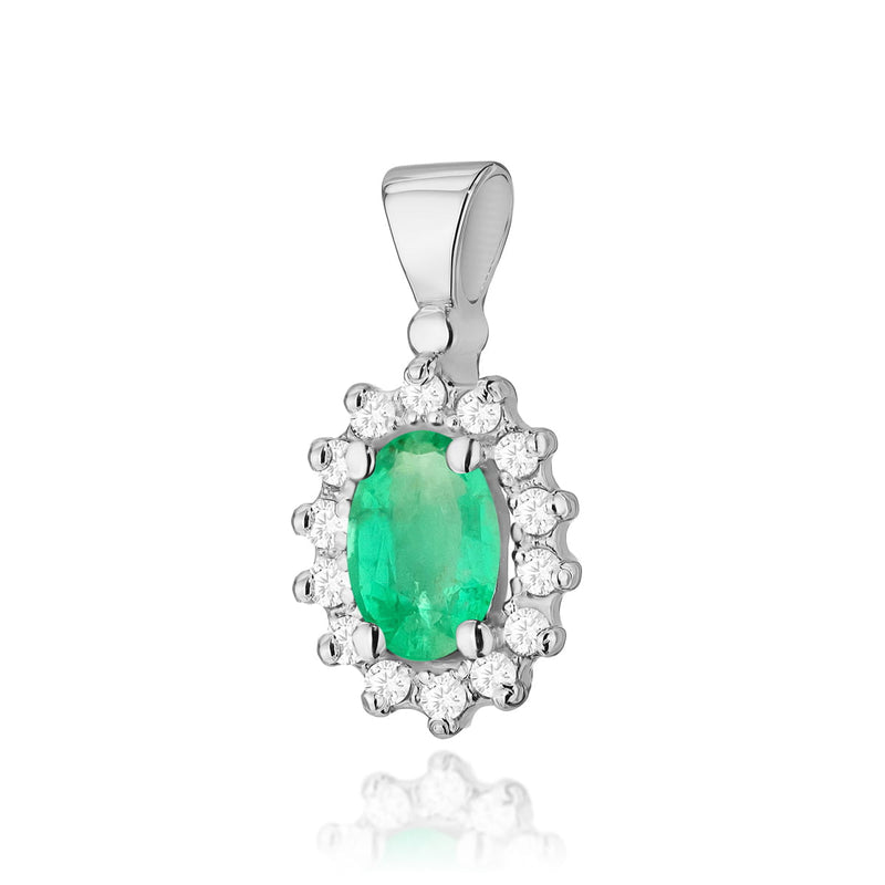 Pandantiv Aur 14K cu Smarald 0.40 ct si Diamante Naturale 0.12 ct, imaginea 1 din 6