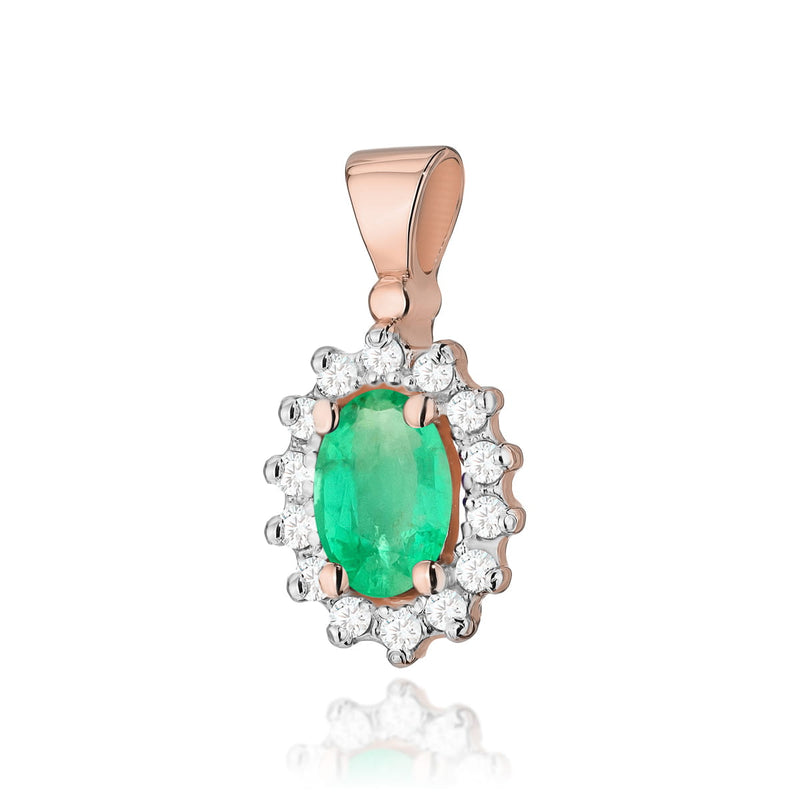 Pandantiv Aur 14K cu Smarald 0.40 ct si Diamante Naturale 0.12 ct, imaginea 3 din 6