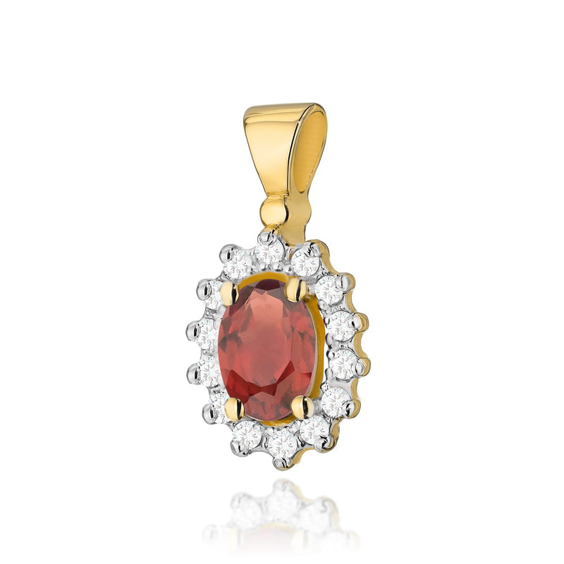 Pandantiv Aur 14K cu Granat 0.50 ct si Diamante Naturale 0.12 ct — Aur galben