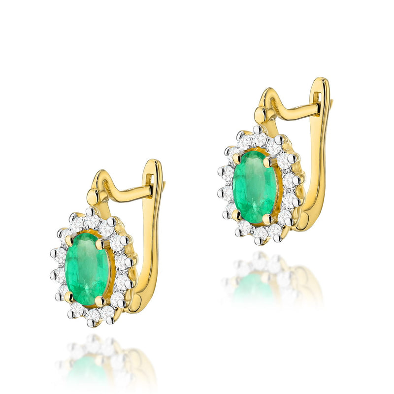 Cercei Aur 14K cu Smarald 0.40 ct si Diamante Naturale 0.24 ct — Aur galben