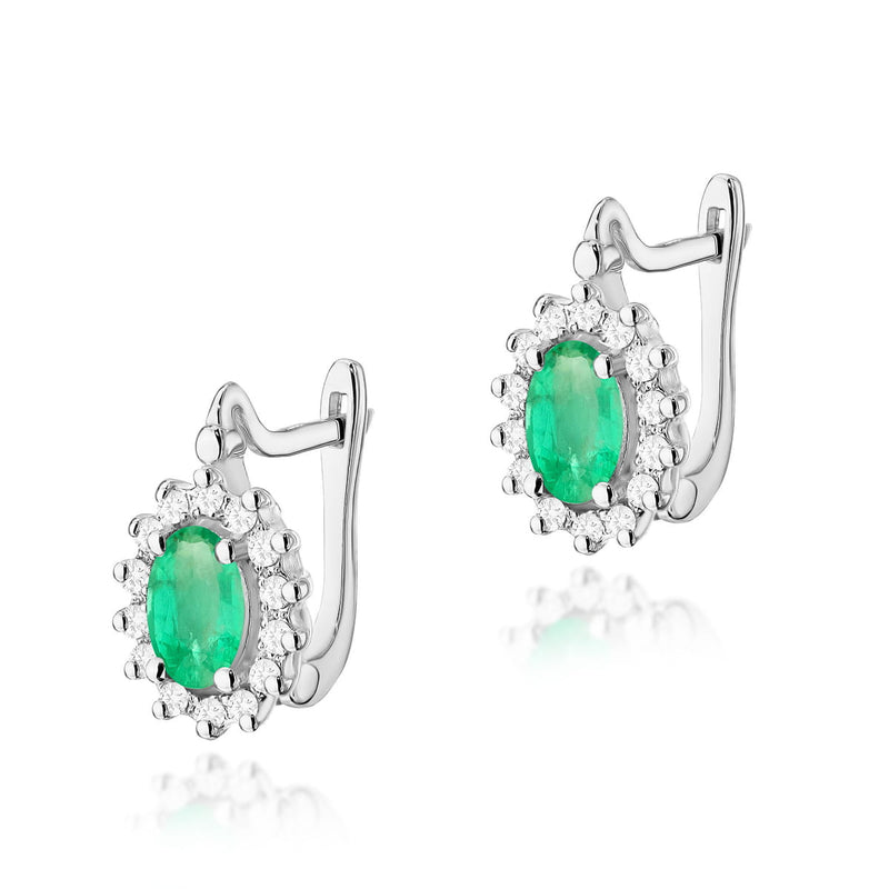 Cercei Aur 14K cu Smarald 0.40 ct si Diamante Naturale 0.24 ct, imaginea 3 din 6