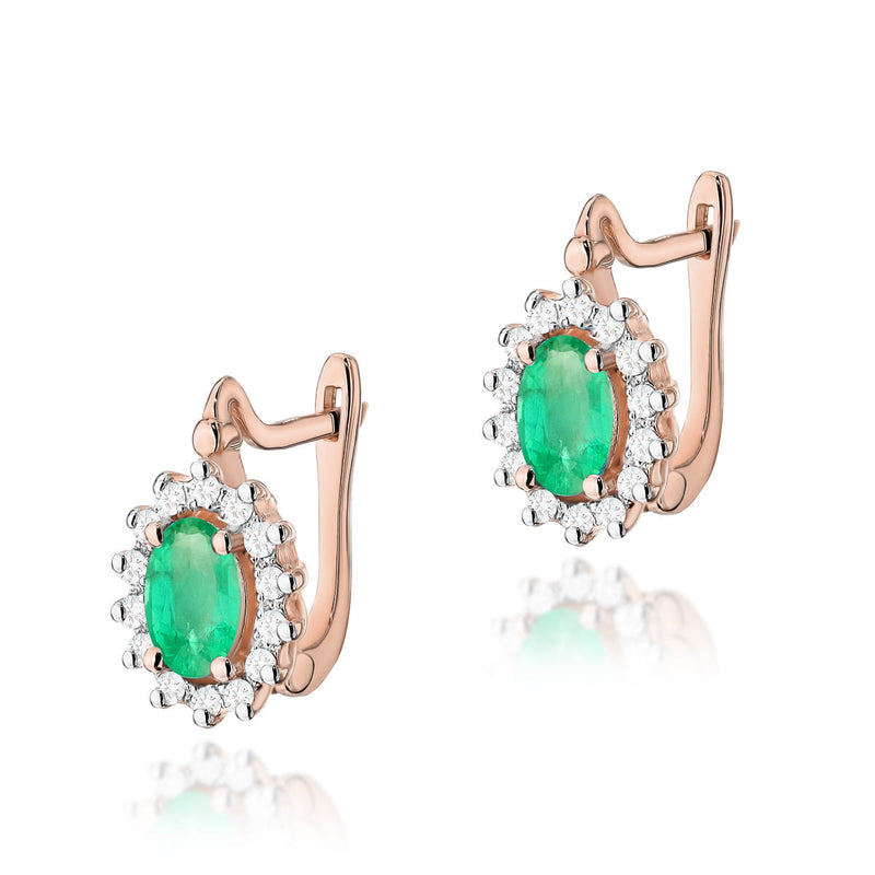Cercei Aur 14K cu Smarald 0.40 ct si Diamante Naturale 0.24 ct, imaginea 5 din 6