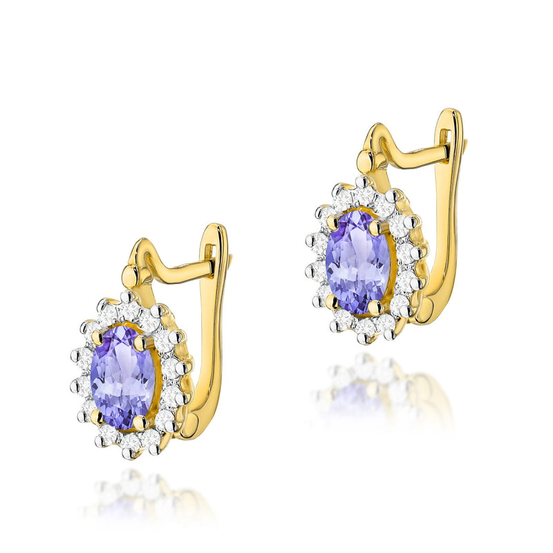 Cercei Aur 14K cu Tanzanit 0.40 ct si Diamante Naturale 0.24 ct — Aur galben