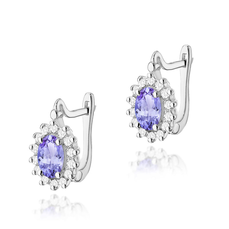 Cercei Aur 14K cu Tanzanit 0.40 ct si Diamante Naturale 0.24 ct, imaginea 3 din 6