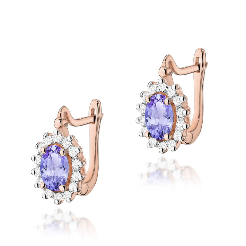 Cercei Aur 14K cu Tanzanit 0.40 ct si Diamante Naturale 0.24 ct, imaginea 5 din 6