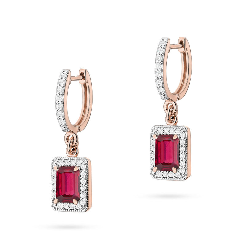 Cercei Aur 14K cu Rubin 0.80 ct si Diamante Naturale 0.34 ct, imaginea 5 din 6
