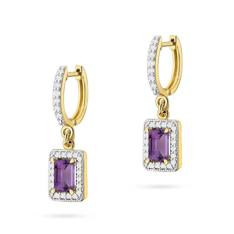 Cercei Aur 14K cu Ametist 0.50 ct si Diamante Naturale 0.34 ct — Aur galben