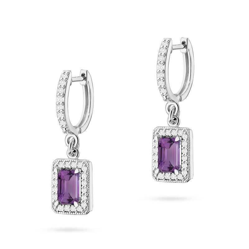 Cercei Aur 14K cu Ametist 0.50 ct si Diamante Naturale 0.34 ct, imaginea 3 din 6