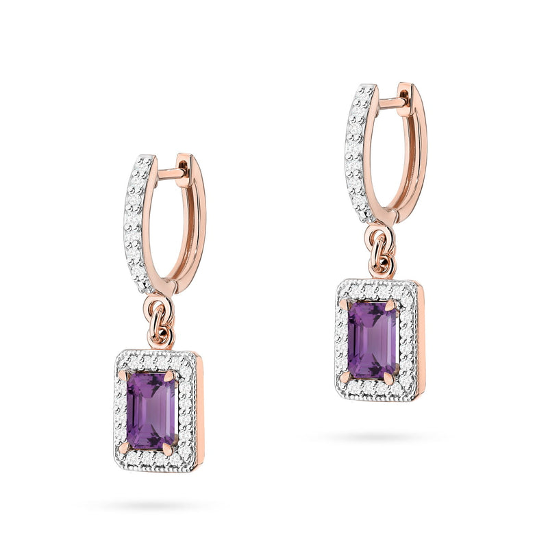 Cercei Aur 14K cu Ametist 0.50 ct si Diamante Naturale 0.34 ct, imaginea 5 din 6