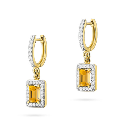 Cercei Aur 14K cu Citrin 0.60 ct si Diamante Naturale 0.34 ct