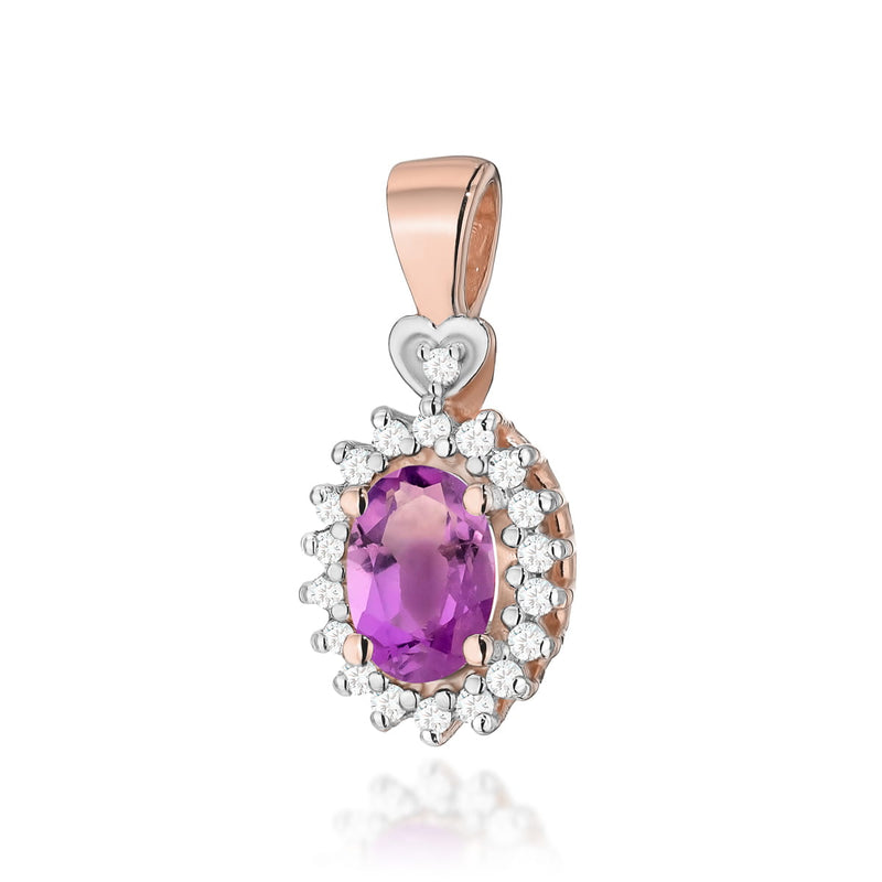 Pandantiv Aur 14K cu Ametist 0.40 ct si Diamante Naturale 0.10 ct, imaginea 3 din 6