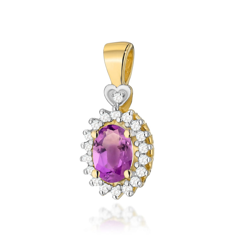 Pandantiv Aur 14K cu Ametist 0.40 ct si Diamante Naturale 0.10 ct — Aur galben