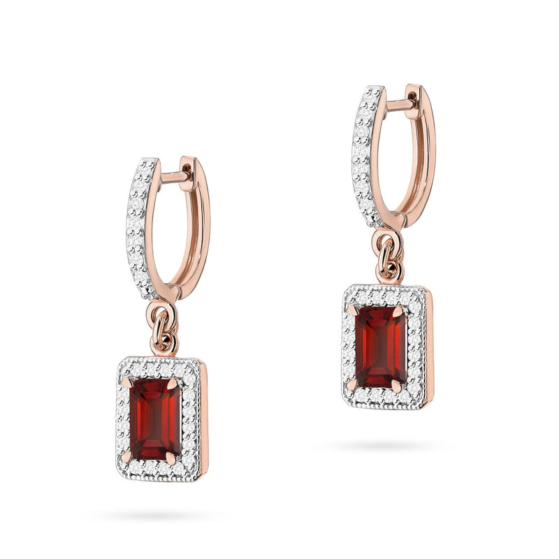Cercei Aur 14K cu Granat 0.70 ct si Diamante Naturale 0.34 ct, imaginea 3 din 6
