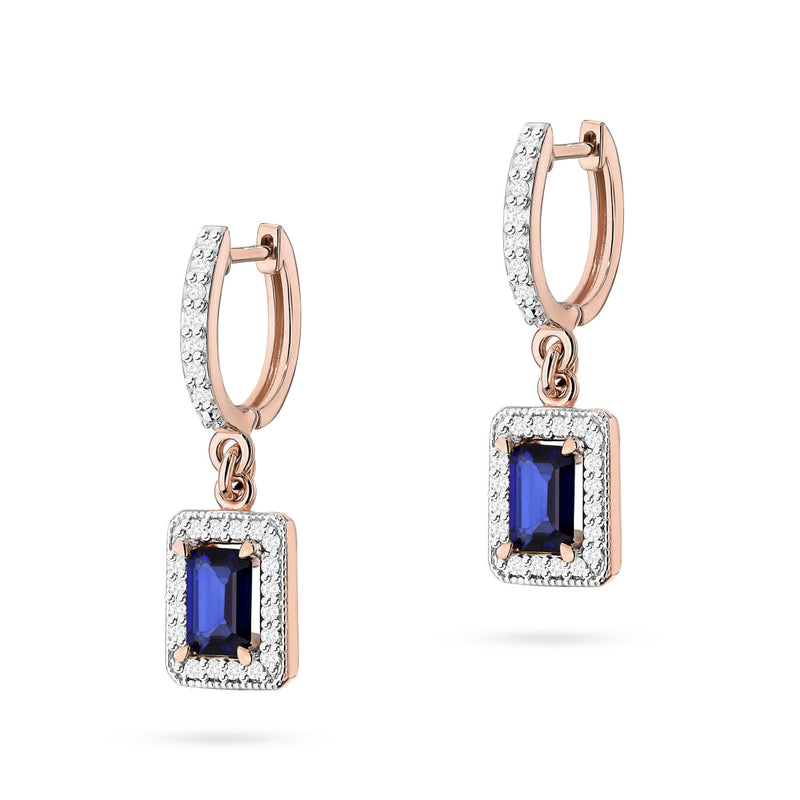 Cercei Aur 14K cu Safir 0.60 ct si Diamante Naturale 0.34 ct, imaginea 5 din 8
