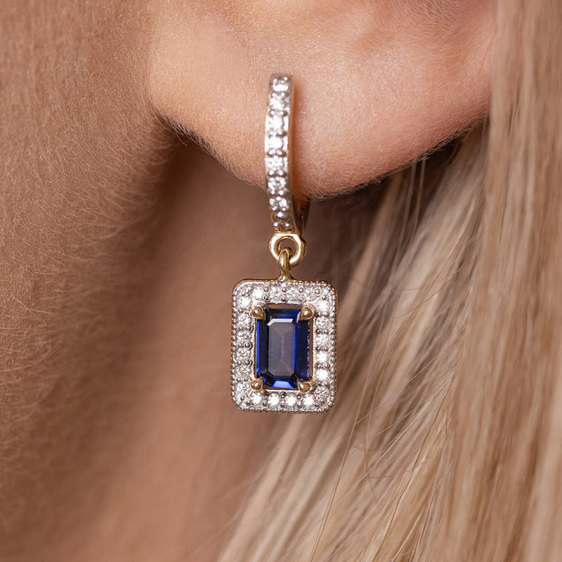 Cercei Aur 14K cu Safir 0.60 ct si Diamante Naturale 0.34 ct, imaginea 7 din 8