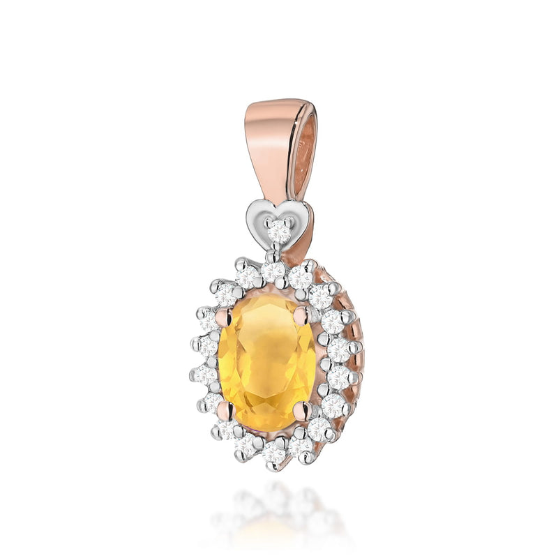 Pandantiv Aur 14K cu Citrin 0.60 ct si Diamante Naturale 0.10 ct, imaginea 5 din 6