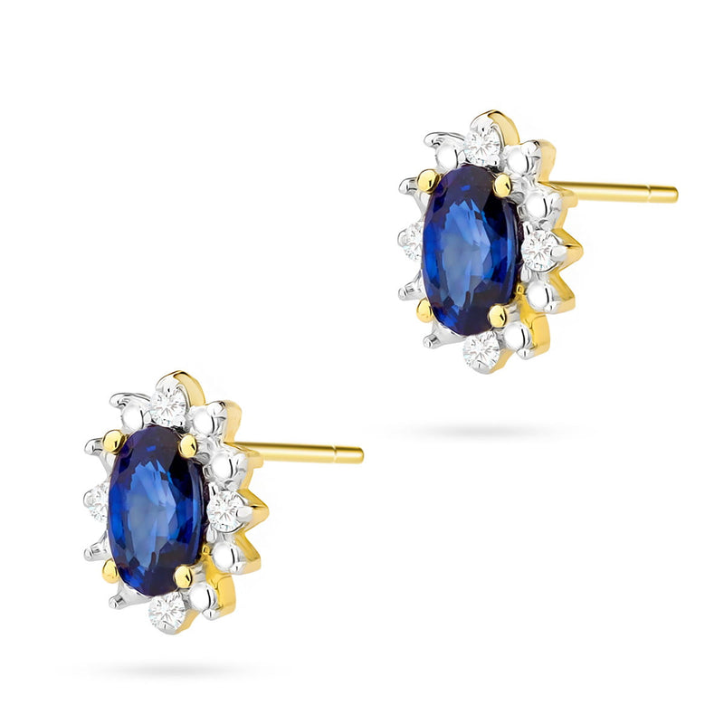 Cercei Aur 14K cu Safir 0.30 ct si Diamante Naturale 0.04 ct — Aur galben