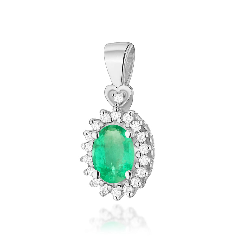 Pandantiv Aur 14K cu Smarald 0.40 ct si Diamante Naturale 0.10 ct, imaginea 3 din 6