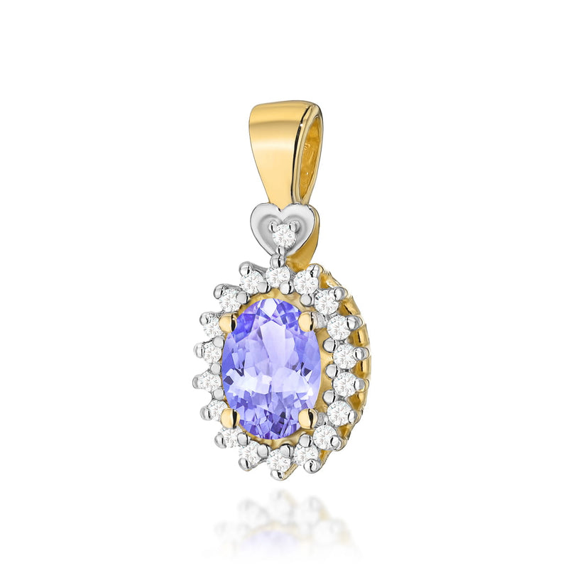 Pandantiv Aur 14K cu Tanzanit 0.40 ct si Diamante Naturale 0.10 ct — Aur galben