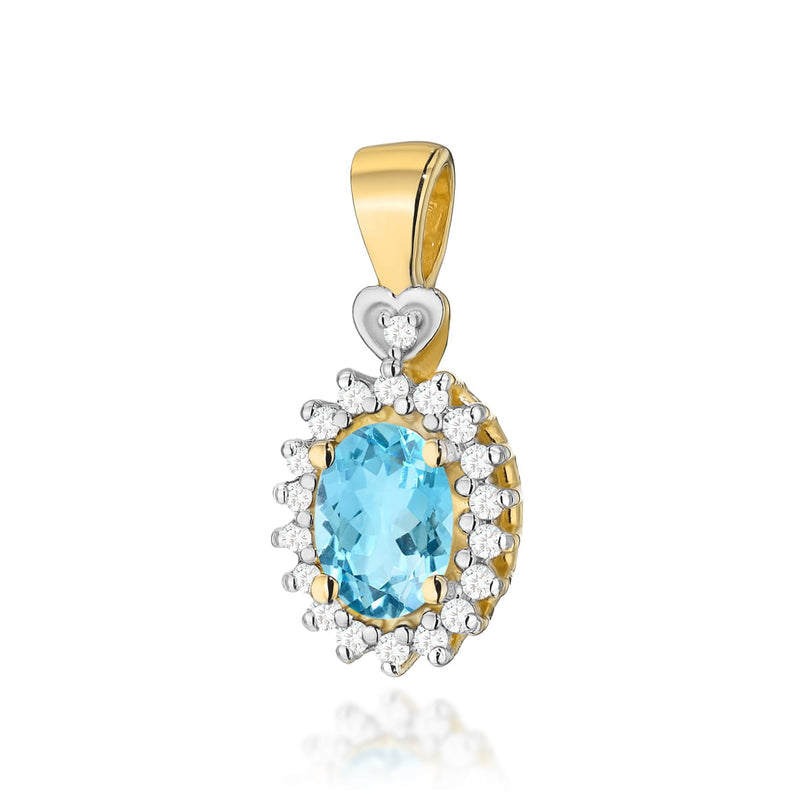 Pandantiv Aur 14K cu Topaz Swiss 0.50 ct si Diamante Naturale 0.10 ct — Aur galben