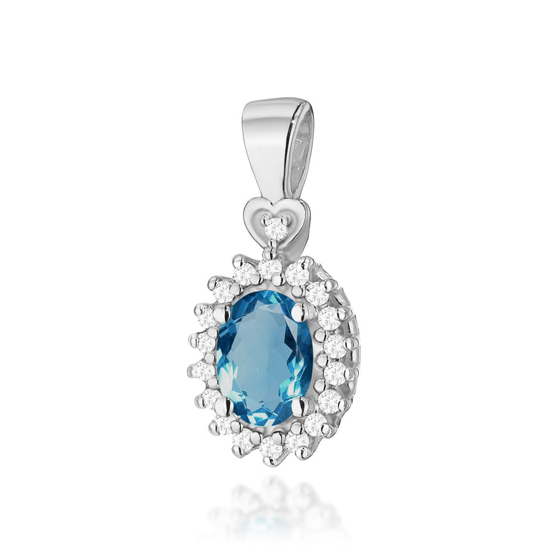 Pandantiv Aur 14K cu Topaz London Blue 0.50 ct si Diamante Naturale 0.10 ct, imaginea 3 din 6