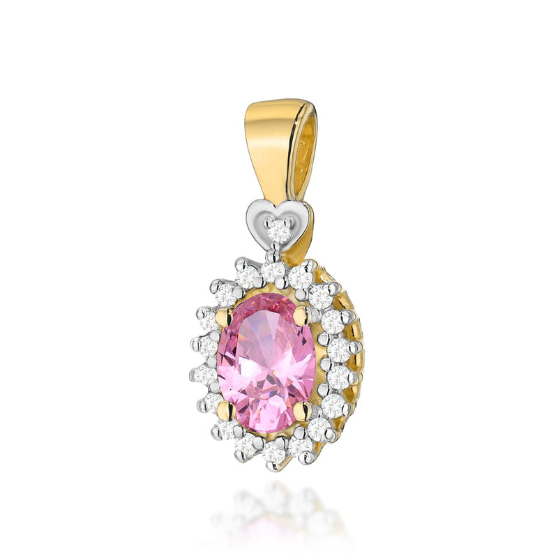 Pandantiv Aur 14K cu Topaz Roz 0.50 ct si Diamante Naturale 0.10 ct — Aur galben