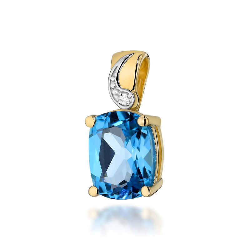 Pandantiv Aur 14K cu Topaz Swiss 2.40 ct si Diamant Natural 0.01 ct — Aur galben