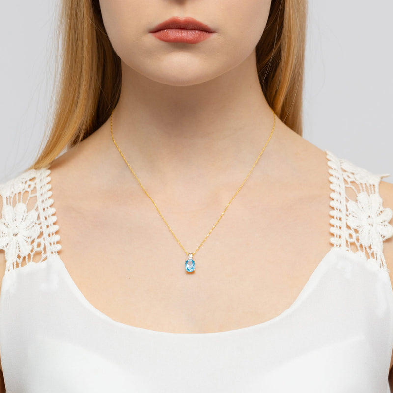 Pandantiv Aur 14K cu Topaz Swiss 2.40 ct si Diamant Natural 0.01 ct, imaginea 2 din 6